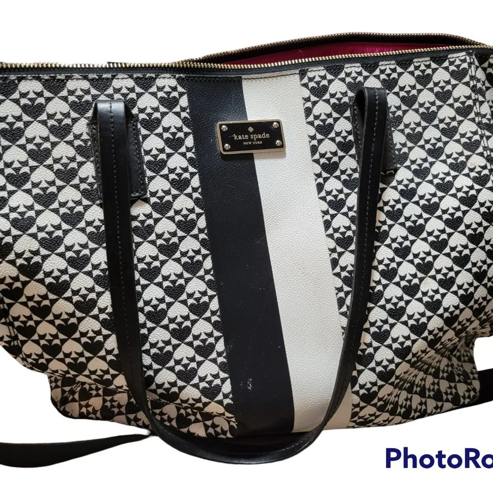 Kate Spade Diaper Bag Large Black White Leather Tote